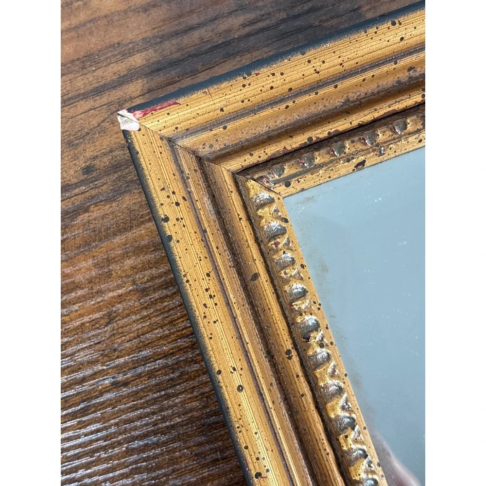 Robert-Grace Vintage Square Gold Ornate Beveled Wall Mirror 10.5in Hollister CA